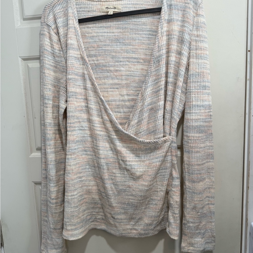 Madewell Striped Long Sleeve Wrap Top